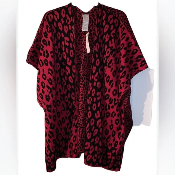 NWT Chicos Women Cardigan Sz  S/M Button Closure In Side Print Leopard Red - Picture 3 of 13